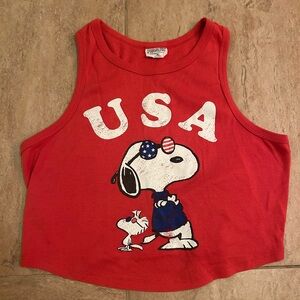 Women's Peanuts Snoopy USA Tank Top Crop Patriotic Size XL